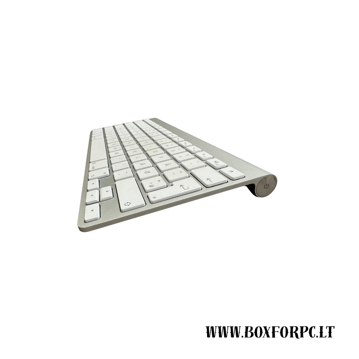 Apple Wireless Keyboard A1314 kairė pusė su baterijų skyriumi