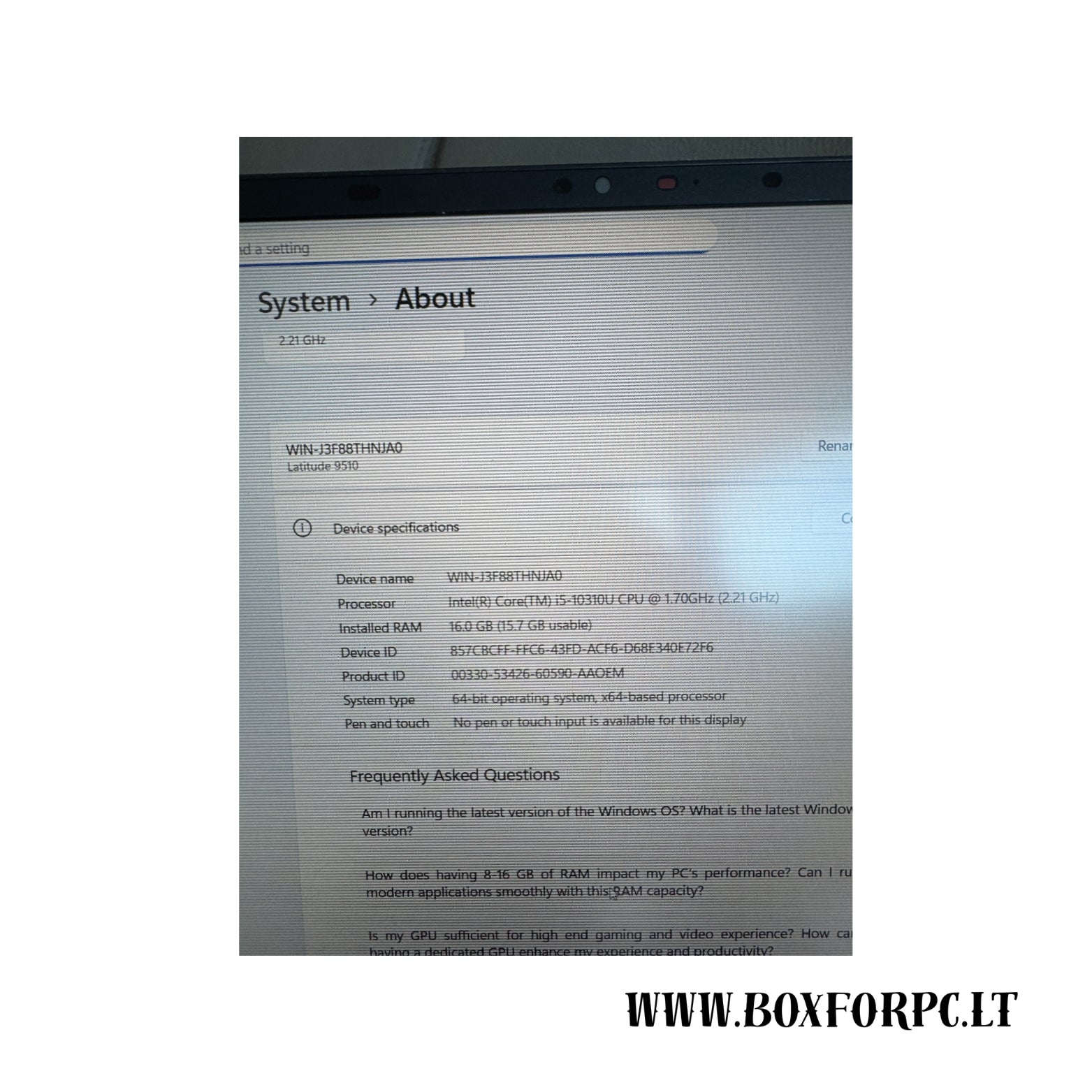 Dell Latitude 9510 i5-10310U 16GB RAM 128GB SSD Nešiojamas kompiuteris |SU DEFEKTU|