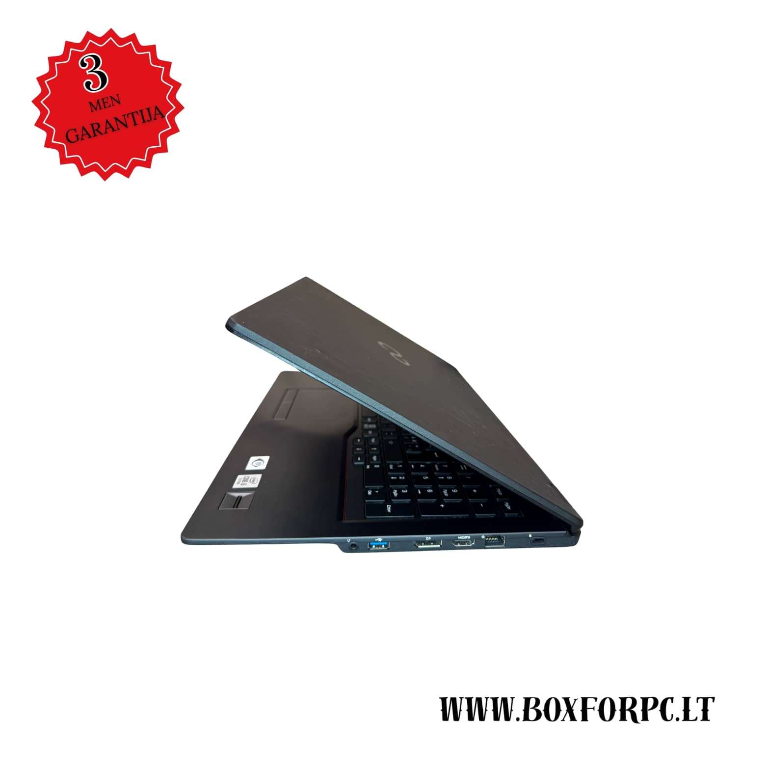 Fujitsu LifeBook U7510 kairė pusė, USB-C, HDMI, USB jungtys, verslo klasės korpusas