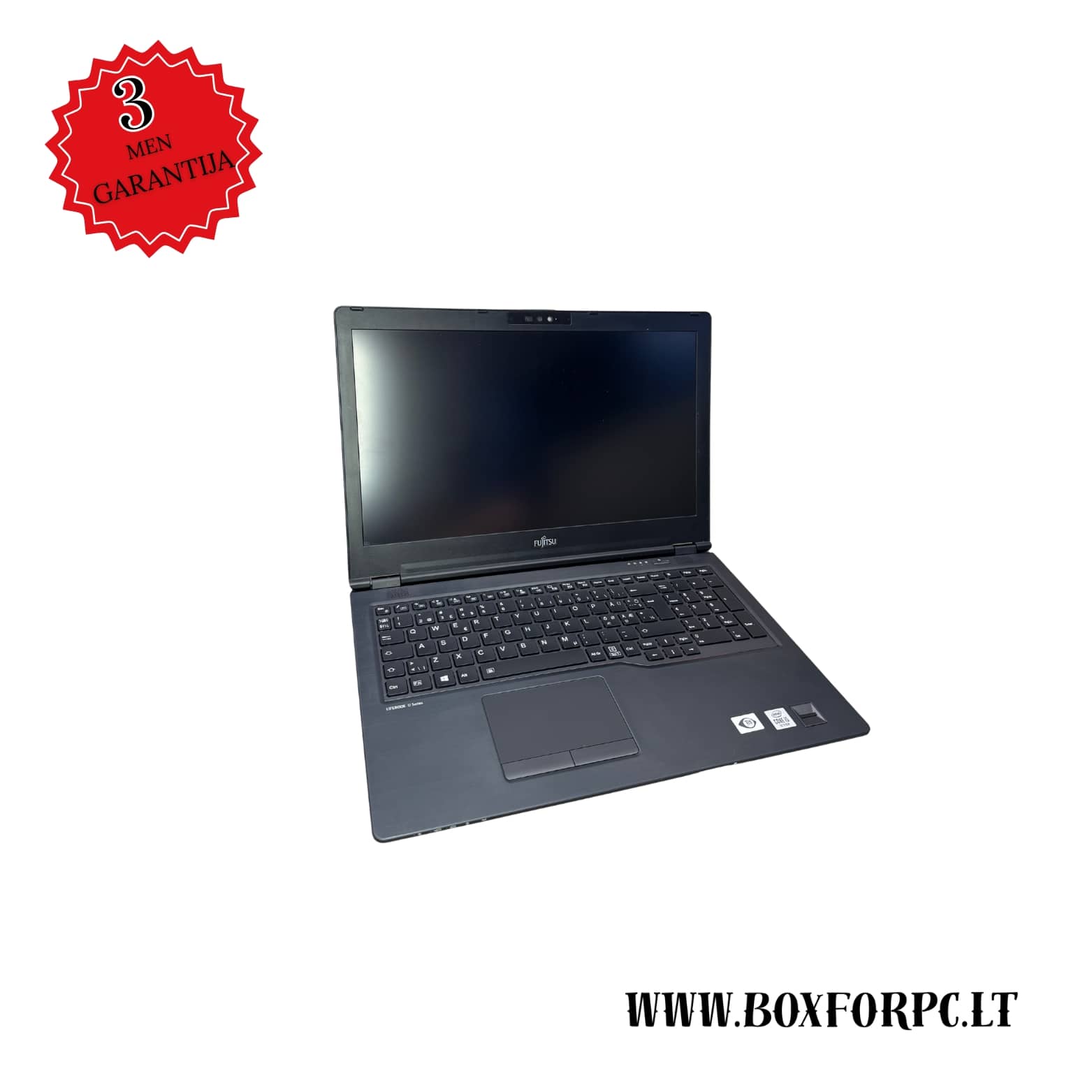 Fujitsu LifeBook U7510 i5-10210U nešiojamas kompiuteris atidarytas, 15.6 colių Full HD ekranas, apšviesta klaviatūra