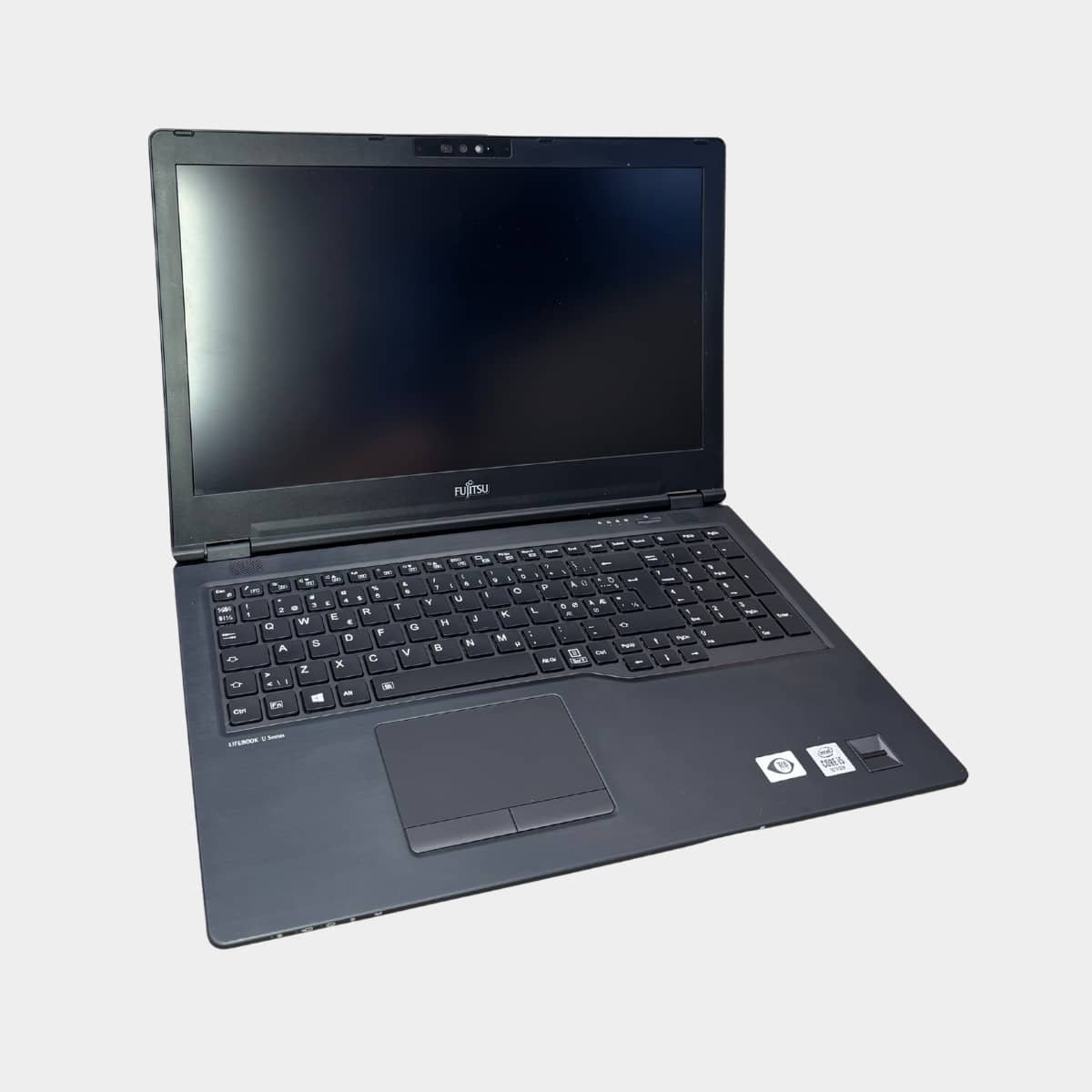 Fujitsu LifeBook U7510 i5-10210U nešiojamas kompiuteris atidarytas, 15.6 colių Full HD ekranas, apšviesta klaviatūra
