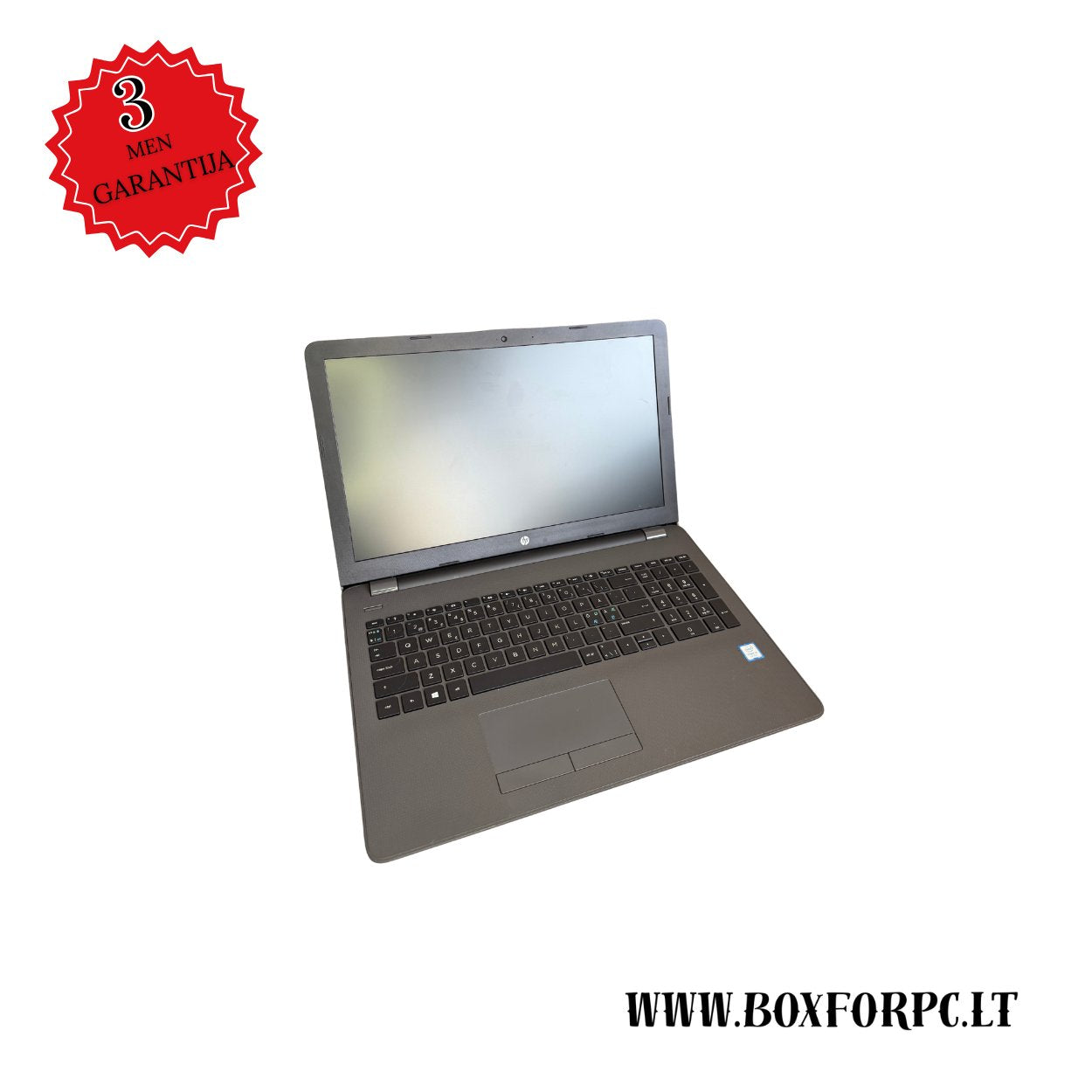 HP 250 G6 i3-7020U 8GB RAM 128GB SSD – universalus nešiojamas kompiuteris, vaizdas iš priekio (atidarytas)