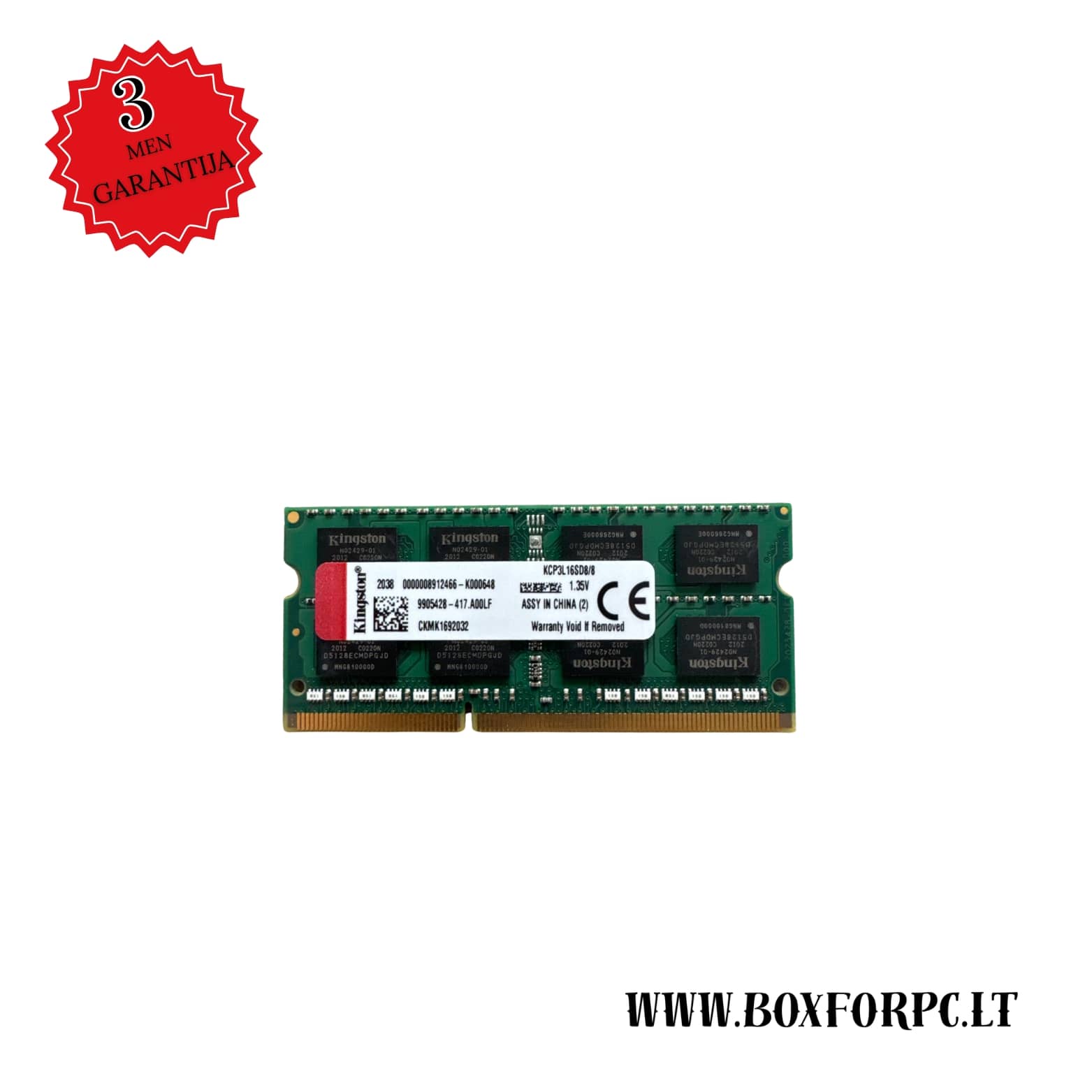 Kingston 8GB DDR3 SO-DIMM operatyvioji atmintis nešiojamam kompiuteriui – vaizdas iš priekio