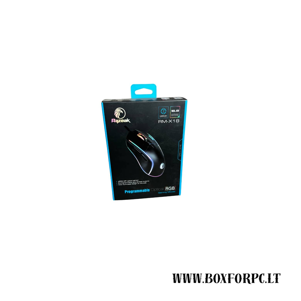 Razeak RM-X18 Gaming Mouse | RGB | 8 mygtukai | 500-4000 DPI | Žaidimų klasės