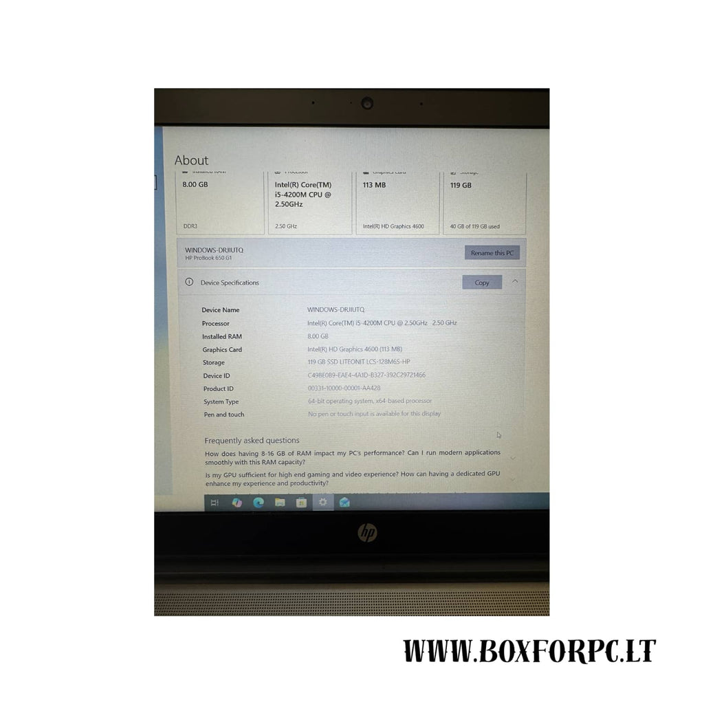 HP ProBook 650 G1 | i5-4200U | 8GB RAM | 128GB SSD | Verslo klasės nešiojamas kompiuteris